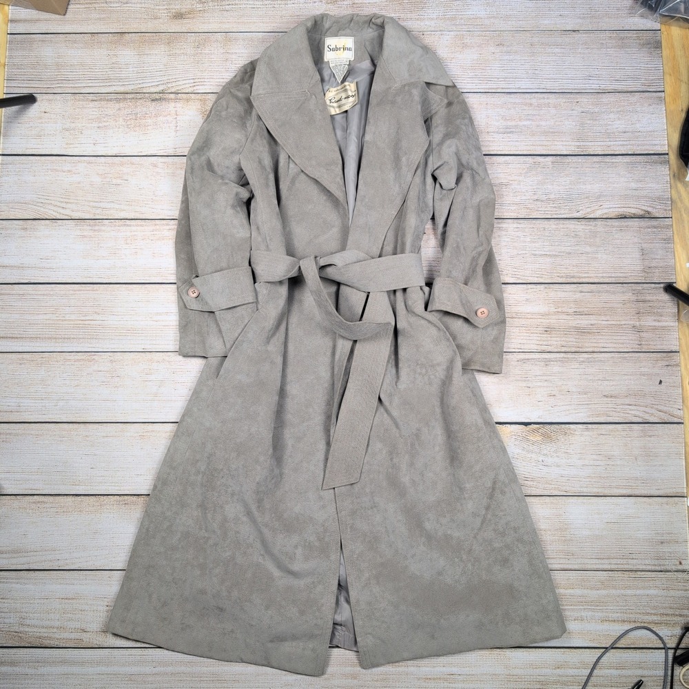 Vintage Sabrina Hand-moor Chicago Faux Suede Gray‎ Trench Coat - Size 6